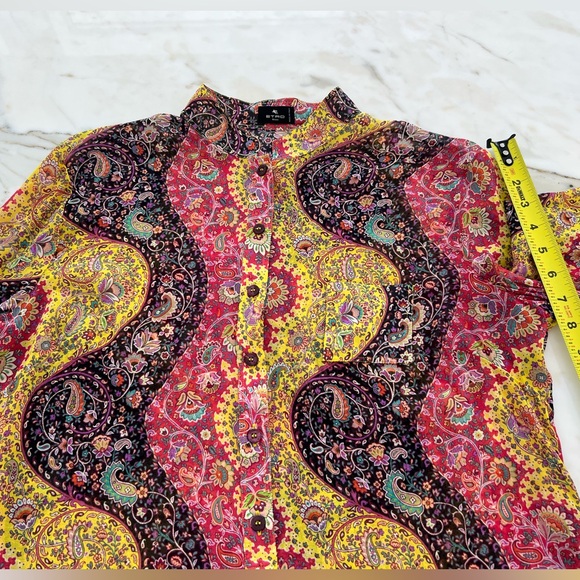ETRO BLACK RED YELLOW MULTI SILK TOP SIZE IT 46 / US 12 NWOTS! - Picture 13 of 17
